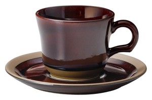 Mino ware Cup & Saucer Set Brown Coffee Cup and Saucer Bird Made in Japan