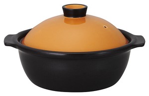 Mino Ware Size 7 Pot Orange Black Plates Made in Japan
