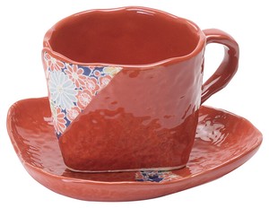 Mino ware Cup & Saucer Set Red Pottery Made in Japan