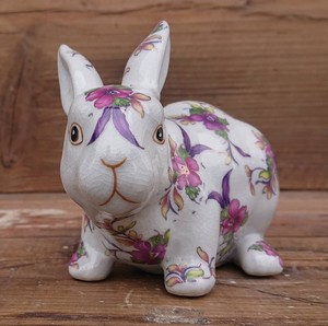 chinois Floral Pattern Rabbit Ornament Size L