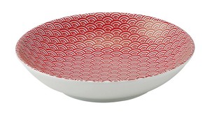 Mino ware Rice Bowl Red Seigaiha 17.5cm Made in Japan