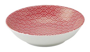 Mino ware Side Dish Bowl Red Seigaiha M Made in Japan