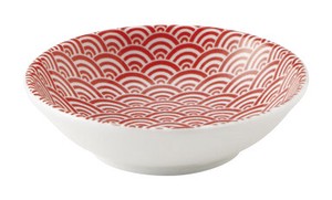 Mino ware Side Dish Bowl Red Seigaiha M Made in Japan