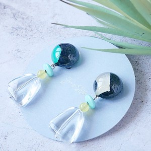 【一点もの】ガラスイヤリング　ファブリックとクリアパーツ Earrings NO.0-1699