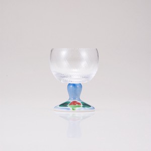 【日本製】九谷和グラス　馬上グラス（斜）つぼみブルー