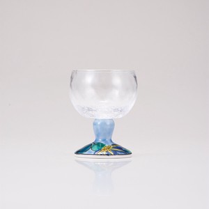 【日本製】九谷和グラス　馬上グラス（格子）鉄仙ブルー