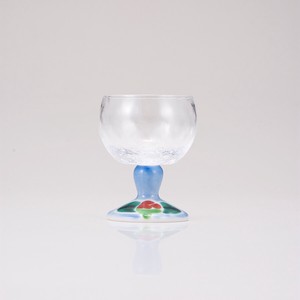 【日本製】九谷和グラス　馬上グラス（格子）つぼみブルー