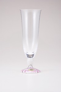 【日本製】九谷和グラス　麦酒グラス（斜）富貴文ピンク