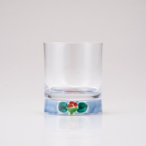 【日本製】九谷和グラス　ロックグラス　山茶花ブルー