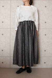 【2021新作】日本製 リネンウエストゴムタックランダムストライプスカート№821334