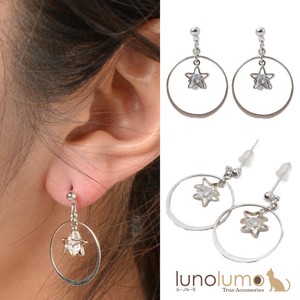 Pierced Earring Ladies Metal Silver Crystal Circle Star Drop