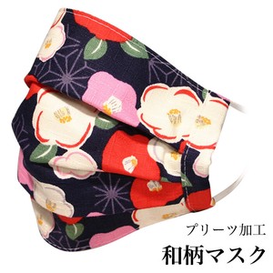 Japanese Pattern Mask Floral Pattern Navy Pleats Mask Fabric