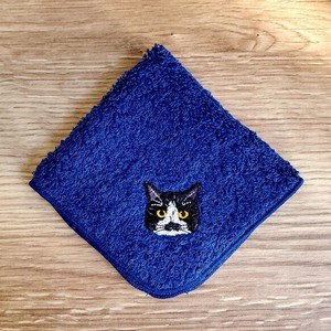Cat Embroidery Towel Handkerchief Navy Gift