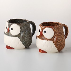 Gift Owl Pair Mug Plates Mino Ware Made in Japan