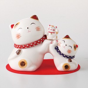［ギフト] 幸せ親子白猫貯金箱［インテリア 日本製］