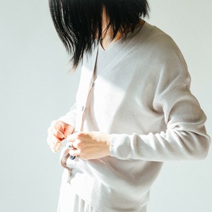 【レディース】ハイツイストコットンリブニット - Vネックカーディガン