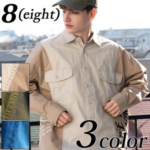 Button Shirt Large Silhouette Switching Men's