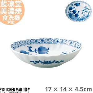 藍凛堂 格子草紋 楕円菊鉢 17×14×4.5cm