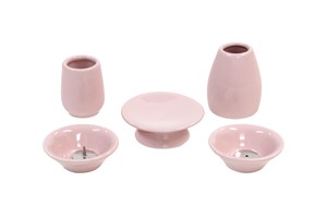 【手元供養】仏具（大）7点セット　陶器ピンク