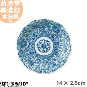 藍凛堂 線描牡丹 RI輪花四〇深皿 丸皿 14×2.5cm