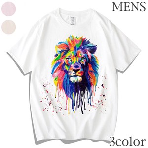 【メンズ】 EC0301 Tシャツ ライオンモチーフ コットン 半袖 カラフル かっこいい