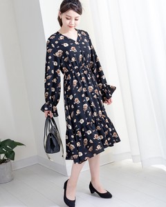 Casual Dress Gathered Floral Pattern One-piece Dress