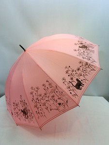 通年新作）雨傘・長傘-婦人　和風12本骨8駒花＆猫柄連続プリント軽量ジャンプ傘
