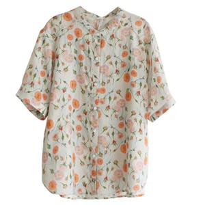 Button Shirt/Blouse Pudding Stand-up Collar Ladies' NEW