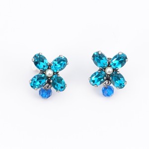 Pierced Earring Rhinestone Pearl Blue White Flower 8 50 74