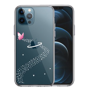 iPhone12/12pro 側面ソフト 背面ハード ハイブリッド クリア ケース 蝶 チョウ 蝶々 天の川