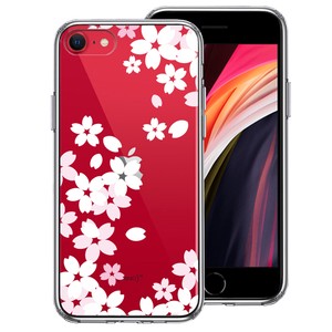 新型 iPhoneSE 第3 第2世代 側面ソフト 背面ハード ハイブリッド クリア ケース 桜 さくら ホワイト