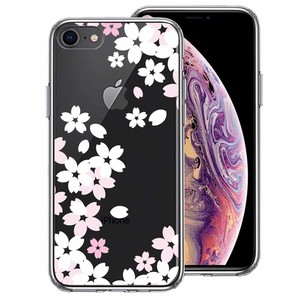 iPhone8  側面ソフト 背面ハード ハイブリッド クリア ケース 桜 さくら ホワイト