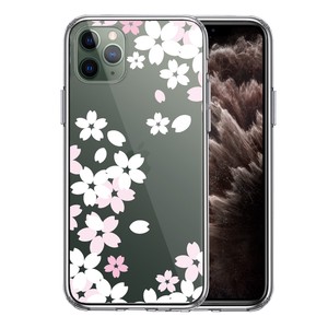 iPhone11pro 側面ソフト 背面ハード ハイブリッド クリア ケース 桜 さくら ホワイト