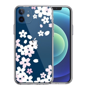 iPhone12mini 側面ソフト 背面ハード ハイブリッド クリア ケース 桜 さくら ホワイト