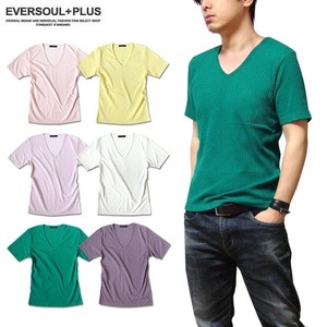 T-shirt T-Shirt V-Neck Rib Unisex Short-Sleeve Cut-and-sew Made in Japan