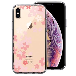 iPhoneX iPhoneXS 側面ソフト 背面ハード ハイブリッド クリア ケース 桜 ピンク
