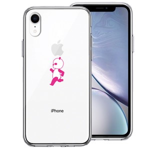iPhoneXR 側面ソフト 背面ハード ハイブリッド クリア ケース ピンク Panda パンダ 小走り