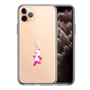iPhone11pro 側面ソフト 背面ハード ハイブリッド クリア ケース ピンク Panda パンダ 小走り