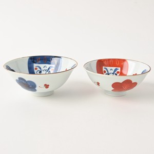 Arita Ware Flower Daruma Rice Bowl Hand-Painted Set Fysm Color Made in Japan