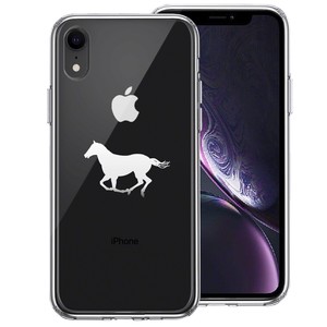 iPhoneXR 側面ソフト 背面ハード ハイブリッド クリア ケース 馬 サラブレット 白馬