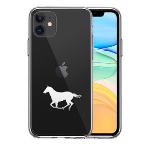 iPhone11 側面ソフト 背面ハード ハイブリッド クリア ケース 馬 サラブレット 白馬