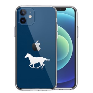 iPhone12mini 側面ソフト 背面ハード ハイブリッド クリア ケース 馬 サラブレット 白馬