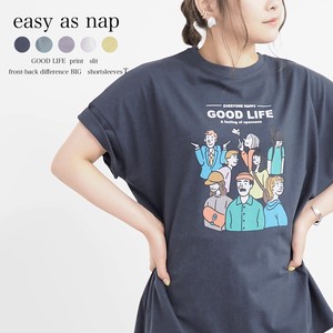 【easy as nap】GOOD LIFEプリント スリット入り前後差 BIG 半袖Tシャツ