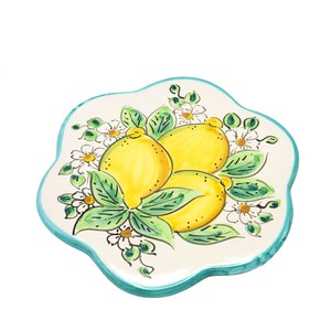 【イタリア製】手焼き手描きセラミック　鍋敷き　飾り皿