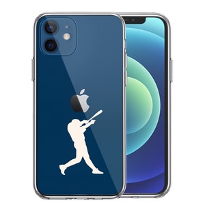 iPhone12mini 側面ソフト 背面ハード ハイブリッド クリア ケース 野球 バッター ホワイト