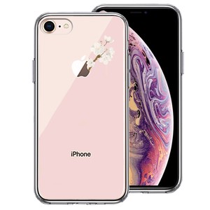 iPhone8  側面ソフト 背面ハード ハイブリッド クリア ケース りんご 桜