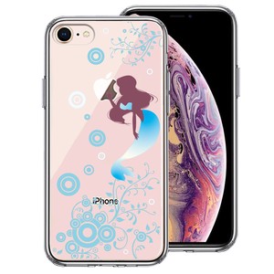 iPhone8  側面ソフト 背面ハード ハイブリッド クリア ケース マーメイド 人魚姫 ブルー