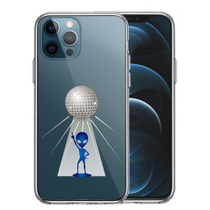 iPhone12/12pro 側面ソフト 背面ハード ハイブリッド クリア ケース 宇宙人 ダンシング ミラーボール