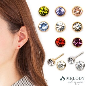 Pierced Earrings Gold Post Jewelry Rhinestone Simple Made in Japan