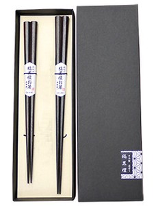 漆塗り 縞黒檀 八角木箸(21cm/23cm) 箱入 ペアセット 日本製　高級　贈り物